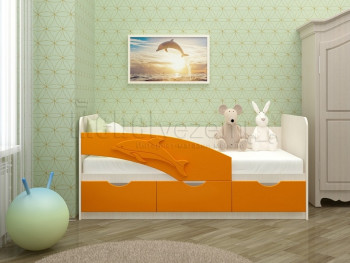 Дельфин-3 Кровать детская 3 ящика без ручек 1.6 Оранжевый глянец в Бородино - borodino.mebel54.com | фото