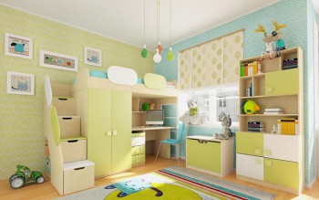 Детская комната Эппл (Зеленый/Белый/корпус Клен) в Бородино - borodino.mebel54.com | фото