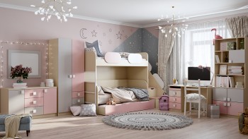 Детская комната Грэйси (Розовый/Серый/корпус Клен) в Бородино - borodino.mebel54.com | фото
