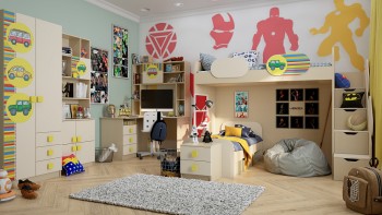 Детская комната Клаксон (Бежевый/корпус Клен) в Бородино - borodino.mebel54.com | фото