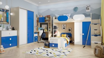 Детская комната Скай Люкс (Синий/Белый/корпус Клен) в Бородино - borodino.mebel54.com | фото