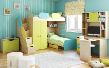 Детская комната Смайли (Желтый/Голубой/Зеленый/корпус Клен) в Бородино - borodino.mebel54.com | фото