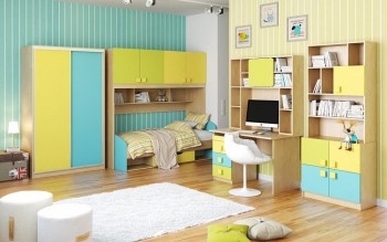 Детская комната Смайли (Желтый/Голубой/Зеленый/корпус Клен) в Бородино - borodino.mebel54.com | фото