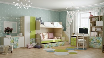 Детская комната Твит (Белый/Зеленый/корпус Клен) в Бородино - borodino.mebel54.com | фото