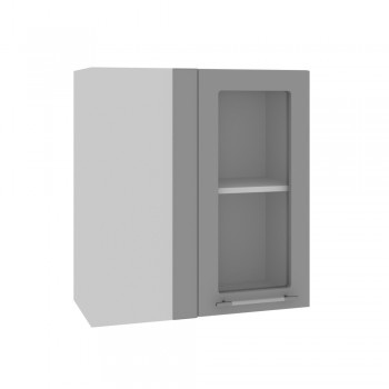 Гарда ПУС 650 шкаф верхний угловой со стеклом (Белый Эмалит/корпус Серый) в Бородино - borodino.mebel54.com | фото