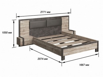 Клео Кровать 1600 с настилом (Дуб Юкон/Ателье темное) в Бородино - borodino.mebel54.com | фото