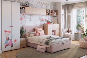 Комплект детской мебели Алина К2 Дуб мария/белый/нежно-розовый велюр в Бородино - borodino.mebel54.com | фото