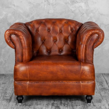 Кресло кожаное Лофт Честер-Нью (Коричневый, Рыжий) в Бородино - borodino.mebel54.com | фото