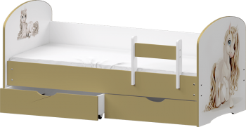 Кровать детская Единорожка 1.6 с бортиком и 2-мя ящиками (ЛДСП цветной)  Белый/Ваниль в Бородино - borodino.mebel54.com | фото