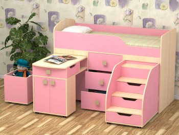 Кровать детская Фея 1.6 Дуб молочный/Розовый в Бородино - borodino.mebel54.com | фото