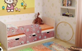 Кровать детская Минима Лего 1,86м с ящиками (дуб атланта/лиловый сад) в Бородино - borodino.mebel54.com | фото