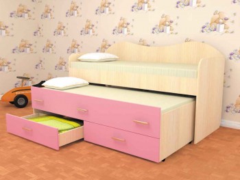 Кровать детская Нимфа двухместная 2.0 Дуб молочный/Розовый в Бородино - borodino.mebel54.com | фото
