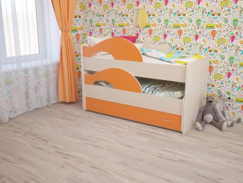 Кровать детская Радуга 1600 Млечный дуб/Оранжевый в Бородино - borodino.mebel54.com | фото