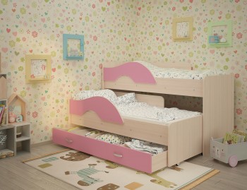 Кровать детская Радуга 1600 Млечный дуб/Розовый в Бородино - borodino.mebel54.com | фото