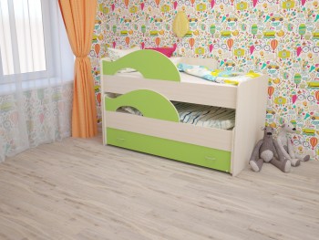 Кровать детская Радуга 1600 Млечный дуб/Салатовый в Бородино - borodino.mebel54.com | фото