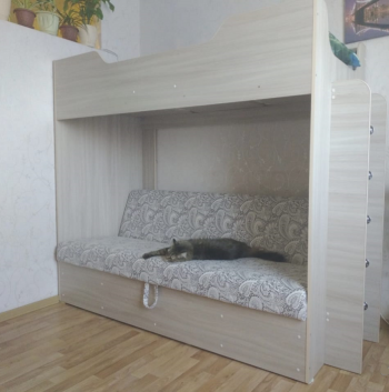 Кровать двухъярусная с диваном (Беленый дуб) в Бородино - borodino.mebel54.com | фото