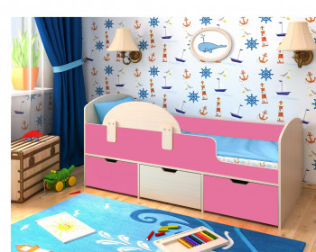 Кровать Малыш-мини Дуб молочный/Розовый в Бородино - borodino.mebel54.com | фото