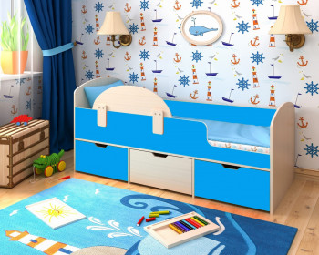 Кровать Малыш-мини с бортиком Дуб молочный/Голубой в Бородино - borodino.mebel54.com | фото