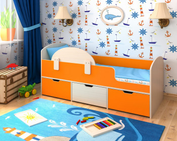 Кровать Малыш-мини с бортиком Дуб молочный/Оранжевый в Бородино - borodino.mebel54.com | фото