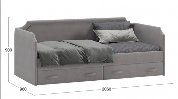 Кровать с мягкой обивкой и ящиками «Кантри» Тип 1 (900) (Велюр Светло-серый) в Бородино - borodino.mebel54.com | фото