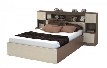 Кровать с прикроватным блоком КР 552 Спальня Basya (шимо темный/шимо светлый) в Бородино - borodino.mebel54.com | фото