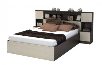 Кровать с прикроватным блоком КР 552 Спальня Basya (венге/белфорт) в Бородино - borodino.mebel54.com | фото