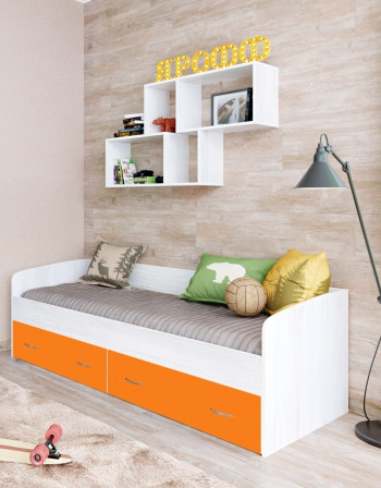 Кровать с выкатными ящиками Винтерберг/Оранжевый в Бородино - borodino.mebel54.com | фото