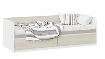 Кровать «Сканди» с 2 ящиками Дуб Гарден/Белый/Глиняный серый в Бородино - borodino.mebel54.com | фото