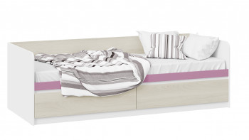 Кровать «Сканди» с 2 ящиками Дуб Гарден/Белый/Лиловый в Бородино - borodino.mebel54.com | фото