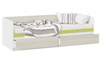 Кровать «Сканди» с 2 ящиками Дуб Гарден/Белый/Зеленый в Бородино - borodino.mebel54.com | фото