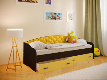 Кровать Софа-7 с мягкой спинкой (800х1900) Венге/Желтый в Бородино - borodino.mebel54.com | фото