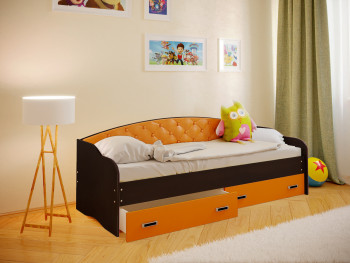 Кровать Софа-7 с мягкой спинкой (800х1900) Венге/Оранжевый в Бородино - borodino.mebel54.com | фото