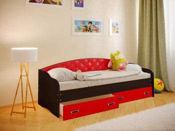 Кровать Софа-7 с мягкой спинкой (800х2000) Венге/Красный в Бородино - borodino.mebel54.com | фото