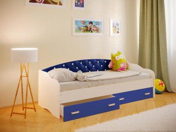 Кровать Софа-7 с мягкой спинкой со стразами (800х1900) Белый/Синий в Бородино - borodino.mebel54.com | фото