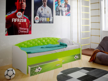 Кровать Софа-8 с мягкой спинкой фотопечать Футбол (900х1900) Белый/Лайм в Бородино - borodino.mebel54.com | фото