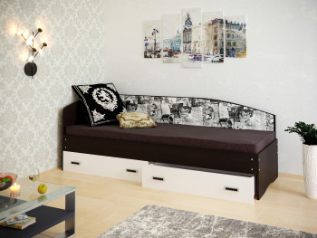 Кровать Софа-9 с мягкой спинкой с рисунком Милана (900х1900) Венге/Белый в Бородино - borodino.mebel54.com | фото