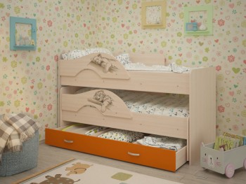 Кровать выкатная Радуга-Сафари детская 1600 Млечный дуб/Оранжевый в Бородино - borodino.mebel54.com | фото