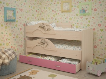 Кровать выкатная Радуга-Сафари детская 1600 Млечный дуб/Розовый в Бородино - borodino.mebel54.com | фото