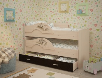 Кровать выкатная Радуга-Сафари детская 1600 Млечный дуб/Венге в Бородино - borodino.mebel54.com | фото