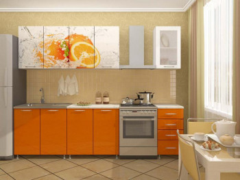 Кухонный гарнитур 1,6м Апельсин (Белый/Оранжевый металлик/Фотопечать апельсин) в Бородино - borodino.mebel54.com | фото