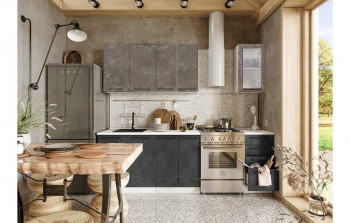 Кухонный гарнитур Нувель 1800мм белый/бетон коричневый/бетон черный в Бородино - borodino.mebel54.com | фото