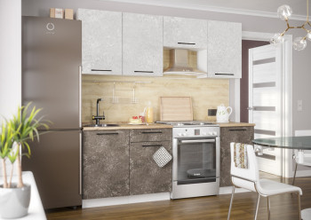 Кухонный гарнитур Нувель 2100мм белый/бетон коричневый в Бородино - borodino.mebel54.com | фото