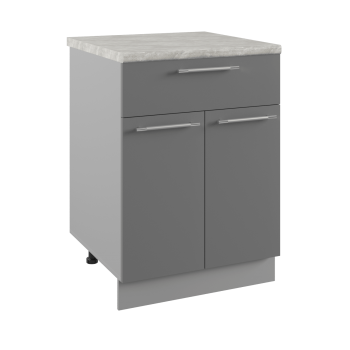 Квадро С1ЯШ 600 шкаф нижний с ящиком (Белый софт/корпус Серый) в Бородино - borodino.mebel54.com | фото