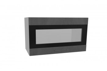 Лофт ПГСФ 600 шкаф верхний горизонтальный со стеклом и фотопечатью (Бетон темный/корпус Серый) в Бородино - borodino.mebel54.com | фото