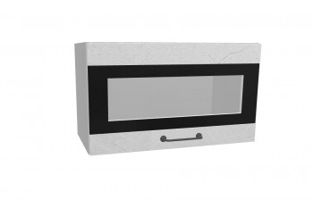 Лофт ПГСФ 600 шкаф верхний горизонтальный со стеклом и фотопечатью (Штукатурка белая/корпус Серый) в Бородино - borodino.mebel54.com | фото