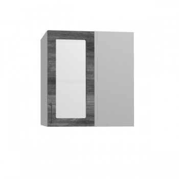 Лофт ПУС 650 шкаф верхний угловой со стеклом (Дуб бурый/корпус Серый) в Бородино - borodino.mebel54.com | фото