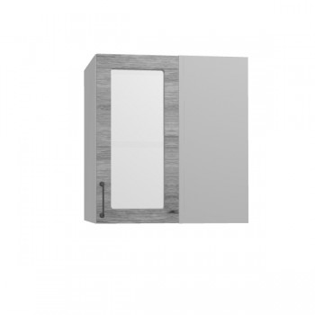 Лофт ПУС 650 шкаф верхний угловой со стеклом (Дуб майский/корпус Серый) в Бородино - borodino.mebel54.com | фото