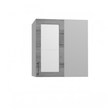 Лофт ПУС 650 шкаф верхний угловой со стеклом (Дуб цикорий/корпус Серый) в Бородино - borodino.mebel54.com | фото
