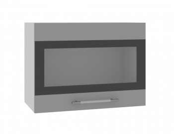 Норд ШВГС 600 Шкаф верхний горизонтальный со стеклом (Софт черный/корпус Белый) в Бородино - borodino.mebel54.com | фото