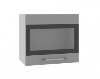 Олива ВПГСФ 500 Шкаф верхний горизонтальный со стеклом с фотопечатью высокий (Ваниль глянец/корпус Серый) в Бородино - borodino.mebel54.com | фото